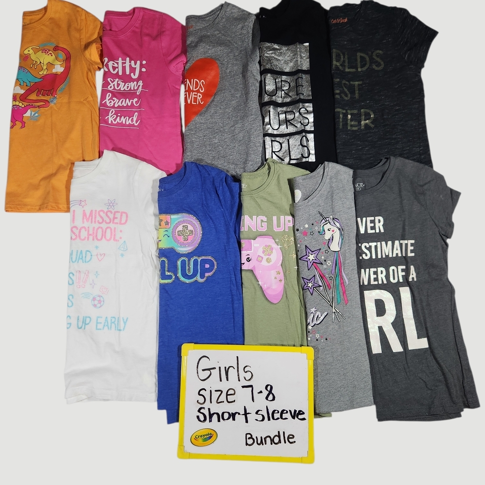 Girls' Size 7-8 Short-Sleeve Graphic T-Shirt Bundle/Lot/Set